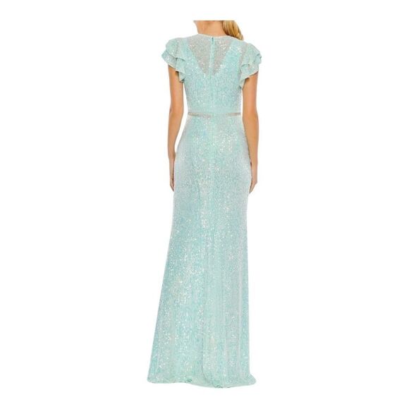 Mac Duggal 0 Dress Sequined High Neck Flutter Sleeve Gown Mermaid Illusion 26942 - Picture 11 of 16